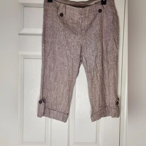 Heart Soul 13 Beige Pale Taupe LINEN Blend Belt Loops Zipper Women’s Capri